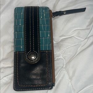 Vintage Fossil Teal and Black card holder Wallet
